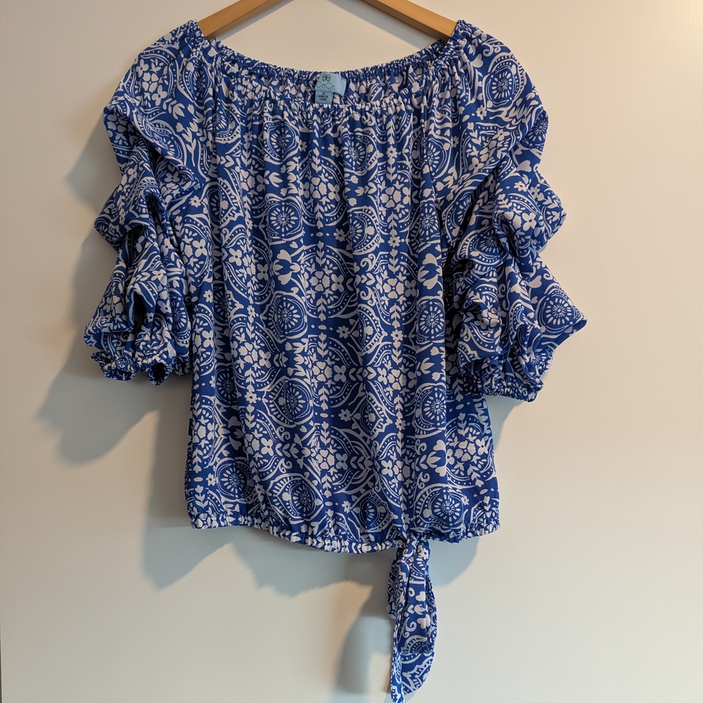 Playful Blue Patterned Women's Top